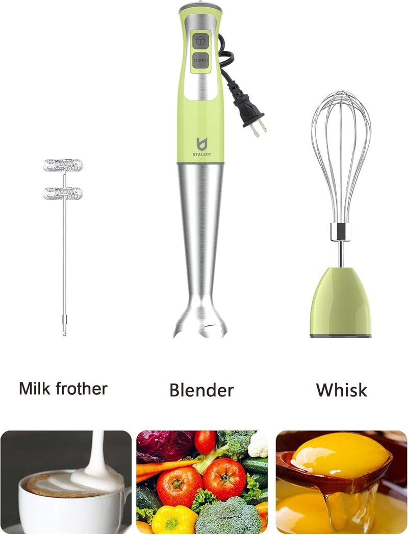 UTALENT Immersion Hand Blender, 3-in-1 8-Speed Stick Blender with Milk Frother, Egg Whisk for Coffee Milk Foam, Puree Baby Food, Smoothies, Sauces and Soups - Green - Image 3