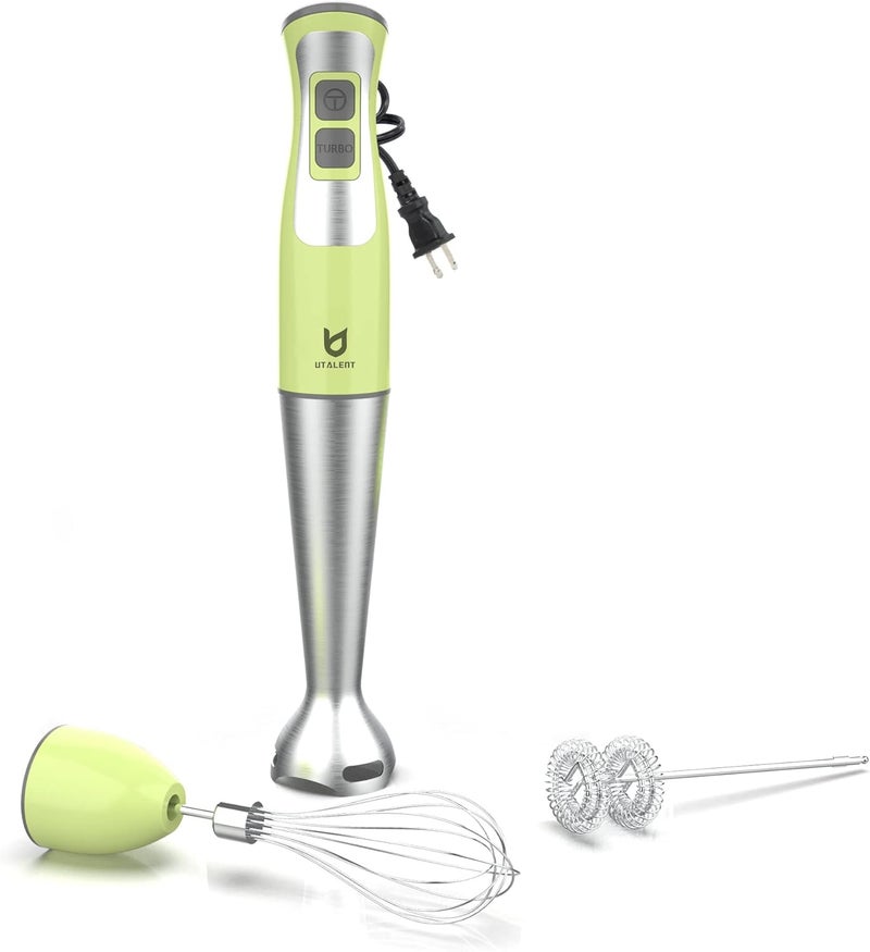 UTALENT Immersion Hand Blender, 3-in-1 8-Speed Stick Blender with Milk Frother, Egg Whisk for Coffee Milk Foam, Puree Baby Food, Smoothies, Sauces and Soups - Green - Image 1