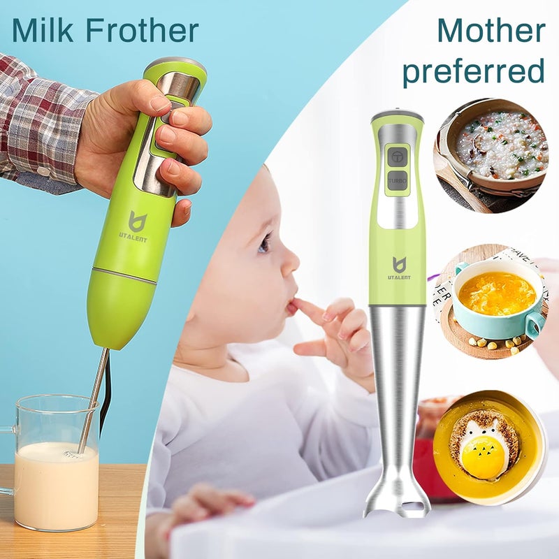 UTALENT Immersion Hand Blender, 3-in-1 8-Speed Stick Blender with Milk Frother, Egg Whisk for Coffee Milk Foam, Puree Baby Food, Smoothies, Sauces and Soups - Green - Image 4