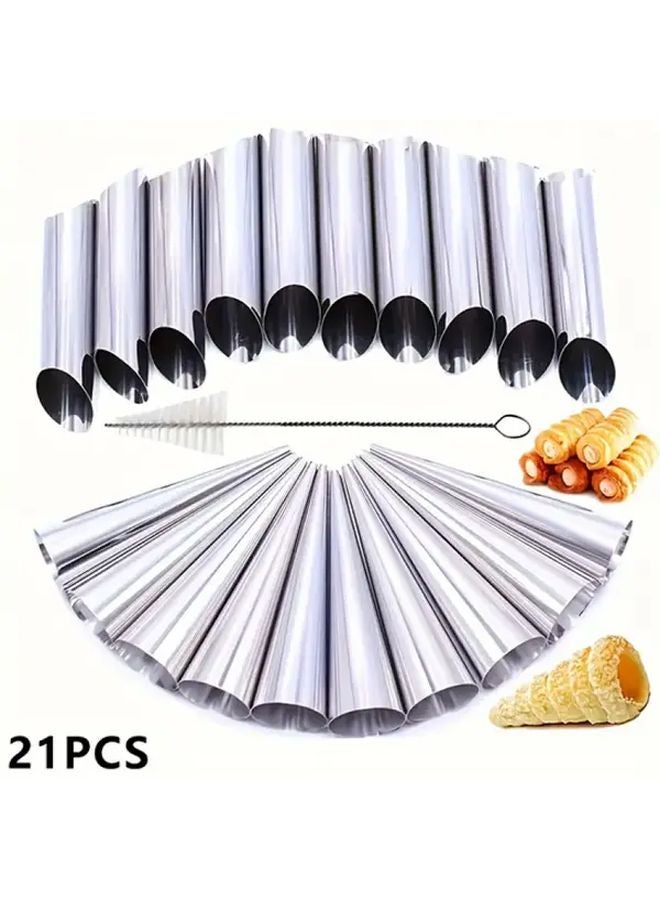 21pcs Stainless Steel Conical Baking Molds Danish Pastry Rolling Tools Cream Horn Shapers - Image 1