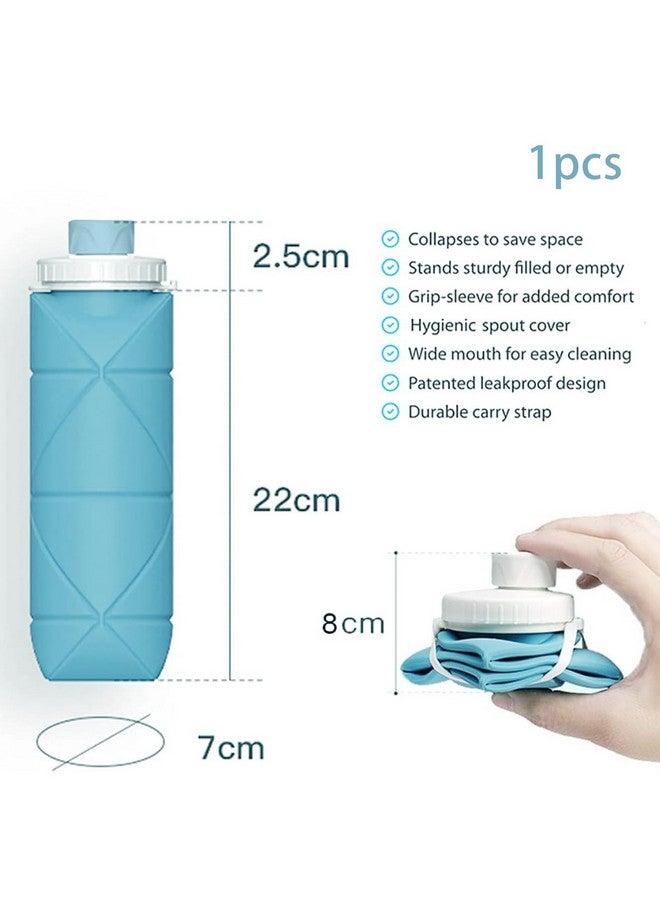 Oligitdi Folding Silicone Water Bottle Sports Water Bottle Outdoor Travel Portable Water Cup Running Riding Camping Hiking Kettle - 600 Ml - Blue - Image 2