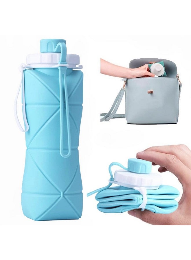Oligitdi Folding Silicone Water Bottle Sports Water Bottle Outdoor Travel Portable Water Cup Running Riding Camping Hiking Kettle - 600 Ml - Blue - Image 1