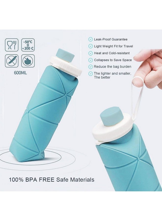 Oligitdi Folding Silicone Water Bottle Sports Water Bottle Outdoor Travel Portable Water Cup Running Riding Camping Hiking Kettle - 600 Ml - Blue - Image 3