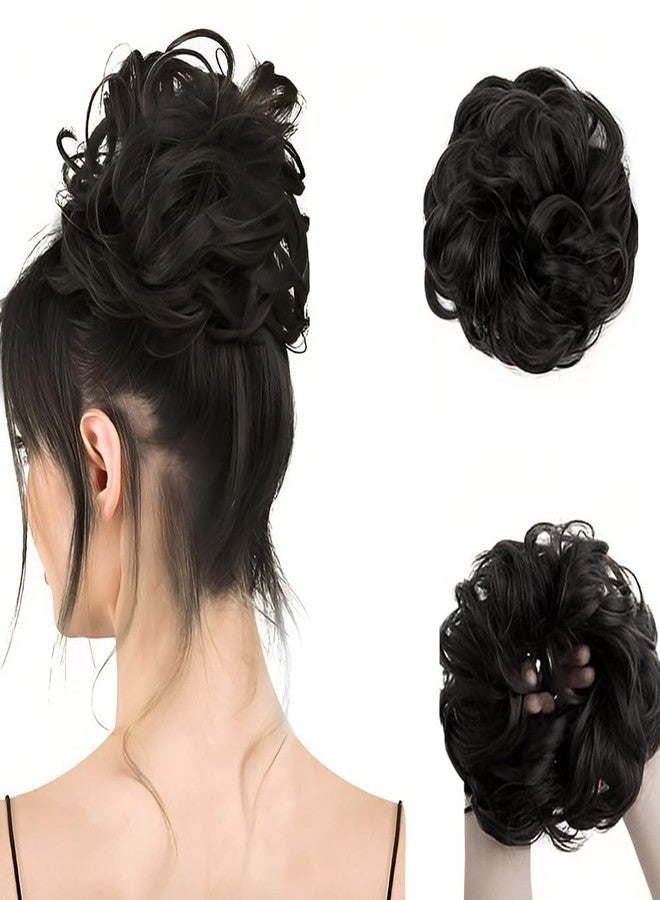 VIVIAN Messy Bun Hair Piece Hair Extension With Elastic Rubber Band Hairpiece Synthetic Hair Scrunchies Hair Piece for Women Black - Image 2