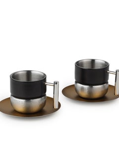 ARTTDINOX Designer Stainless Steel Fluted Cup and Saucer Set of 2 | Double Walled Cup | Unbreakable Cups for Tea Chai Coffee Cups Mugs with Saucer | Premium Serveware, Dinnerware & Tableware | Small |