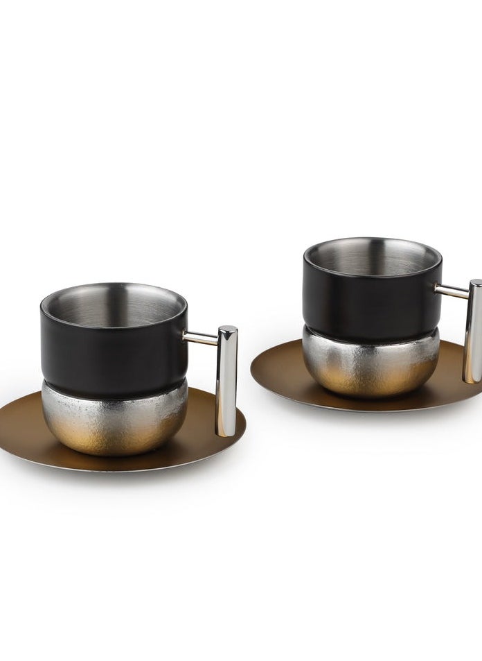 Arttd Inox - ARTTDINOX Designer Stainless Steel Fluted Cup and Saucer Set of 2 | Double Walled Cup | Unbreakable Cups for Tea Chai Coffee Cups Mugs with Saucer | Premium Serveware, Dinnerware & Tableware | Small | - Image 1