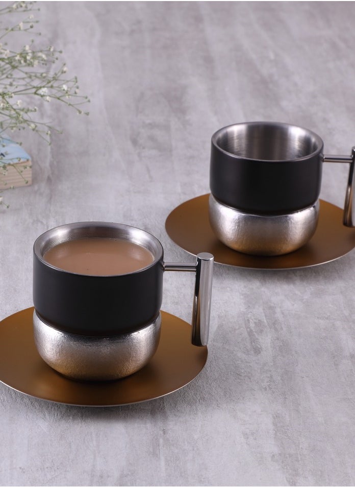 Arttd Inox - ARTTDINOX Designer Stainless Steel Fluted Cup and Saucer Set of 2 | Double Walled Cup | Unbreakable Cups for Tea Chai Coffee Cups Mugs with Saucer | Premium Serveware, Dinnerware & Tableware | Small | - Image 1