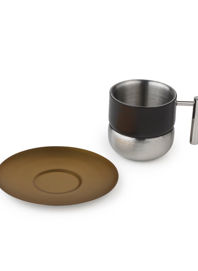 Arttd Inox - ARTTDINOX Designer Stainless Steel Fluted Cup and Saucer Set of 2 | Double Walled Cup | Unbreakable Cups for Tea Chai Coffee Cups Mugs with Saucer | Premium Serveware, Dinnerware & Tableware | Small | - Image 1