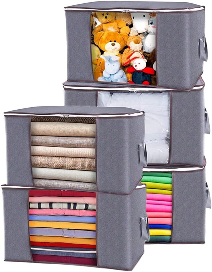 Clothes Storage bags and Closet Organizer | Blanket Storage Bags Foldable with Handle & Transparent Window & Zipper - Pack of 5) - Image 1