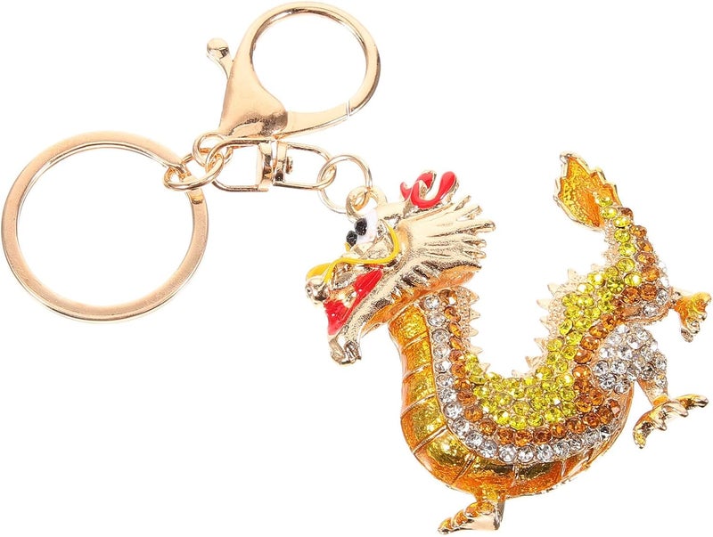 Dragon Keychain Rhinestone Alloy Pendant Dragon-shaped Hanging Decor Car Keyring Luggage Charm for Couples and Chinese New Year - Image 1