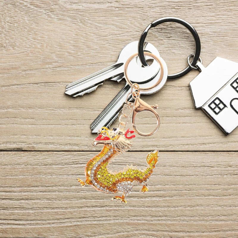 Dragon Keychain Rhinestone Alloy Pendant Dragon-shaped Hanging Decor Car Keyring Luggage Charm for Couples and Chinese New Year - Image 4