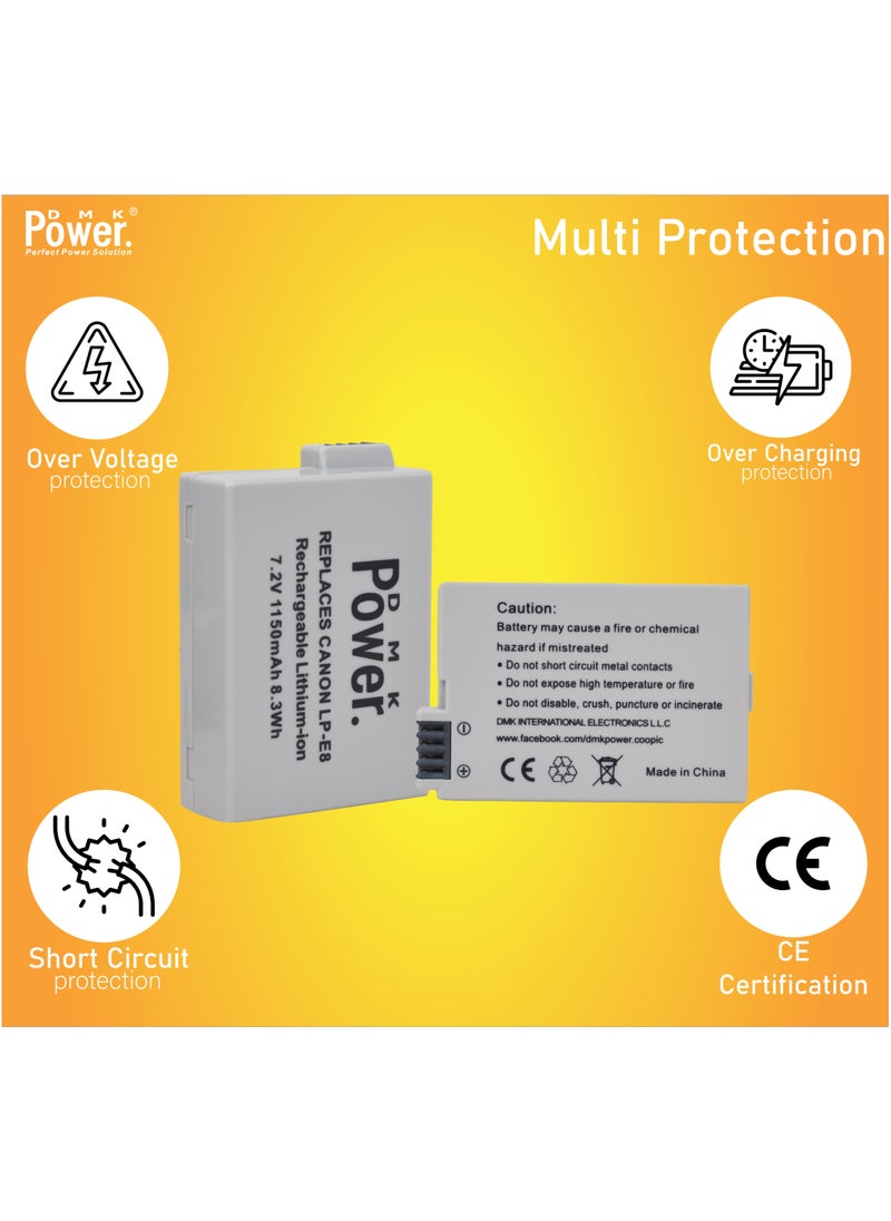 DMK Power - DMK Power LP-E8 1150mAh Battery Compatible With Canon EOS 550D, EOS 600D, EOS 700D, EOS Rebel T2i, EOS Rebel T3i, EOS Rebel T4i, EOS Rebel T5i Cameras - Image 1