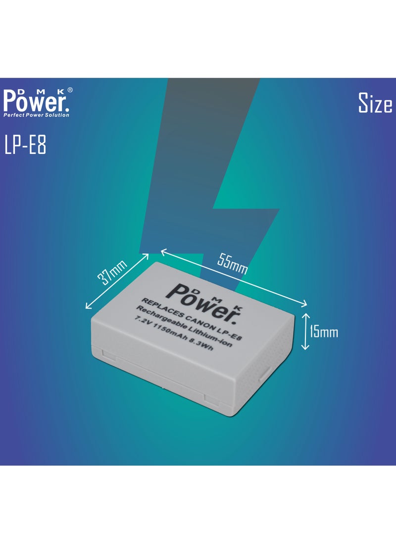 DMK Power - DMK Power LP-E8 1150mAh Battery Compatible With Canon EOS 550D, EOS 600D, EOS 700D, EOS Rebel T2i, EOS Rebel T3i, EOS Rebel T4i, EOS Rebel T5i Cameras - Image 1