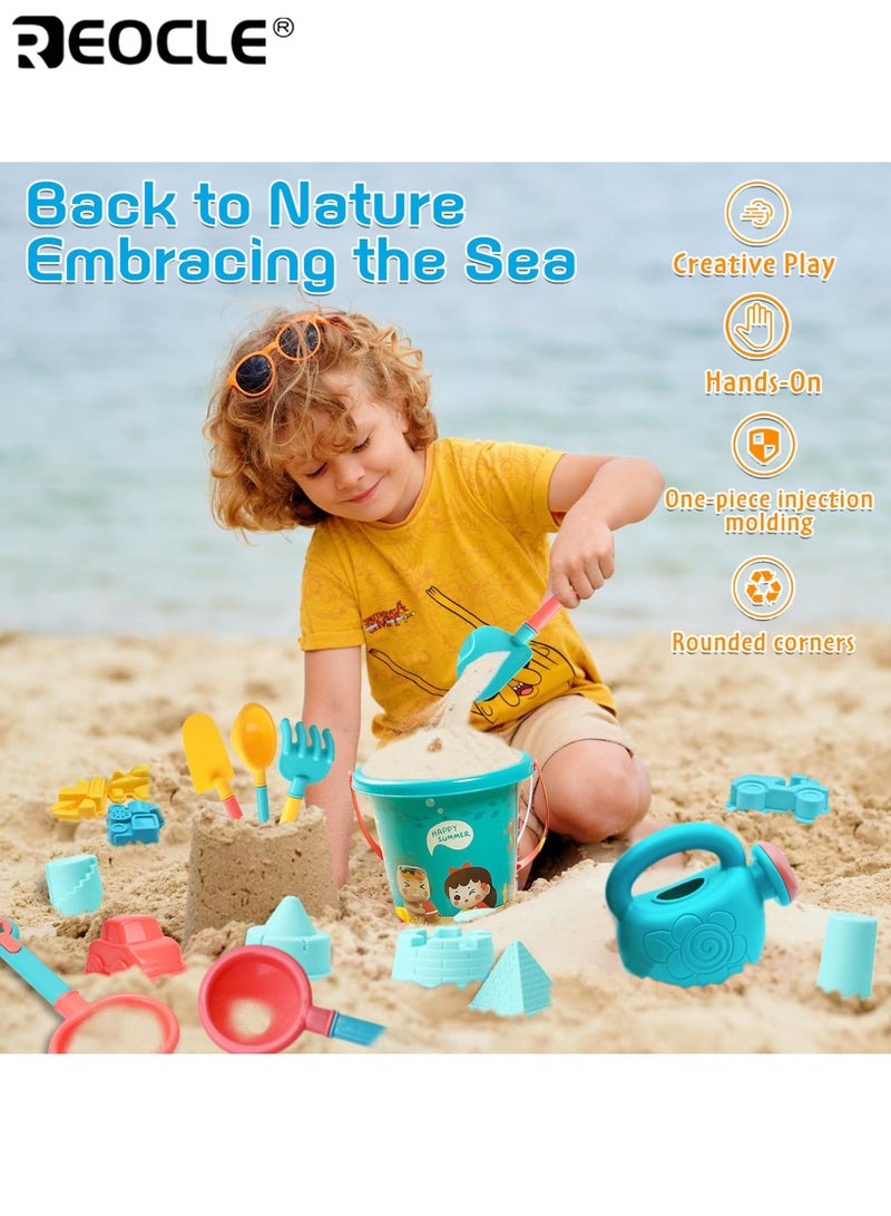 REOCLE 16pcs Children's Beach Toys Set Sand Shovel Beach Bucket for Water Play Multi-shape Cartoon Models Mini Watering Can Durable Plastic Perfect Summer Gift for Kids - Image 2