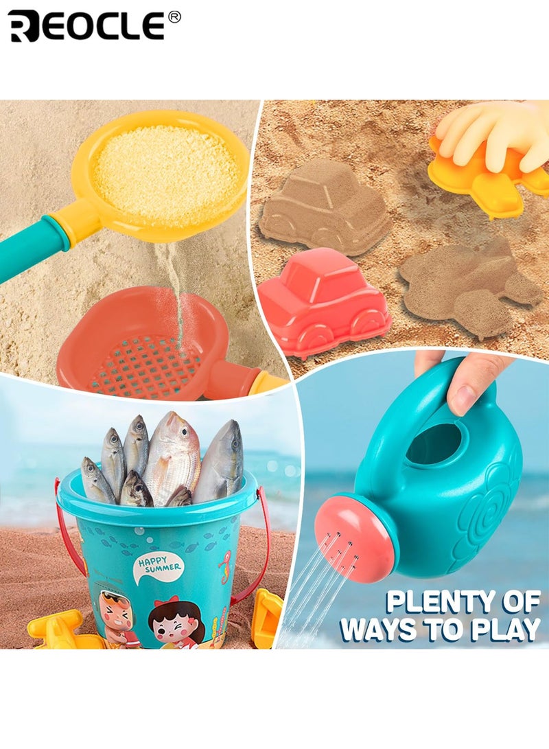 REOCLE 16pcs Children's Beach Toys Set Sand Shovel Beach Bucket for Water Play Multi-shape Cartoon Models Mini Watering Can Durable Plastic Perfect Summer Gift for Kids - Image 3