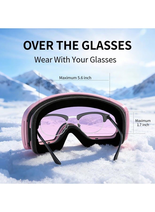 Veltuno Ski Goggles for Men Women Adult & Youth, OTG Snowboard Goggles Anti Fog, Snow Goggles UV Protection Wide Vision (Pink Frame/Revo Pink Lens (vlt 14.0%)) - Image 4