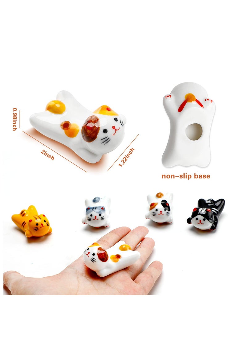 Ceramic Cute Cat Chopsticks Holder Set, 5 Pack Cute Chopsticks Rest Japanese Style Porcelain Lucky Cat Spoon Rest ceramic chopsticks for Dinner Fork Knife Tableware, Decoration Home Kitchen Gift  - Image 2