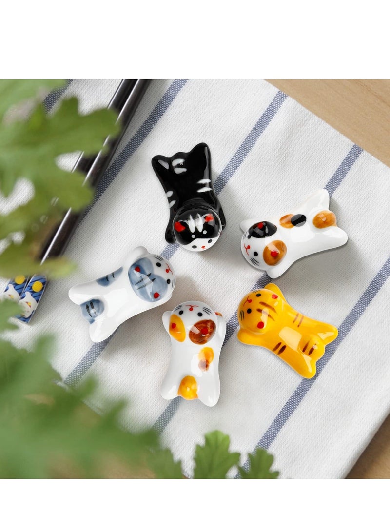Ceramic Cute Cat Chopsticks Holder Set, 5 Pack Cute Chopsticks Rest Japanese Style Porcelain Lucky Cat Spoon Rest ceramic chopsticks for Dinner Fork Knife Tableware, Decoration Home Kitchen Gift  - Image 4