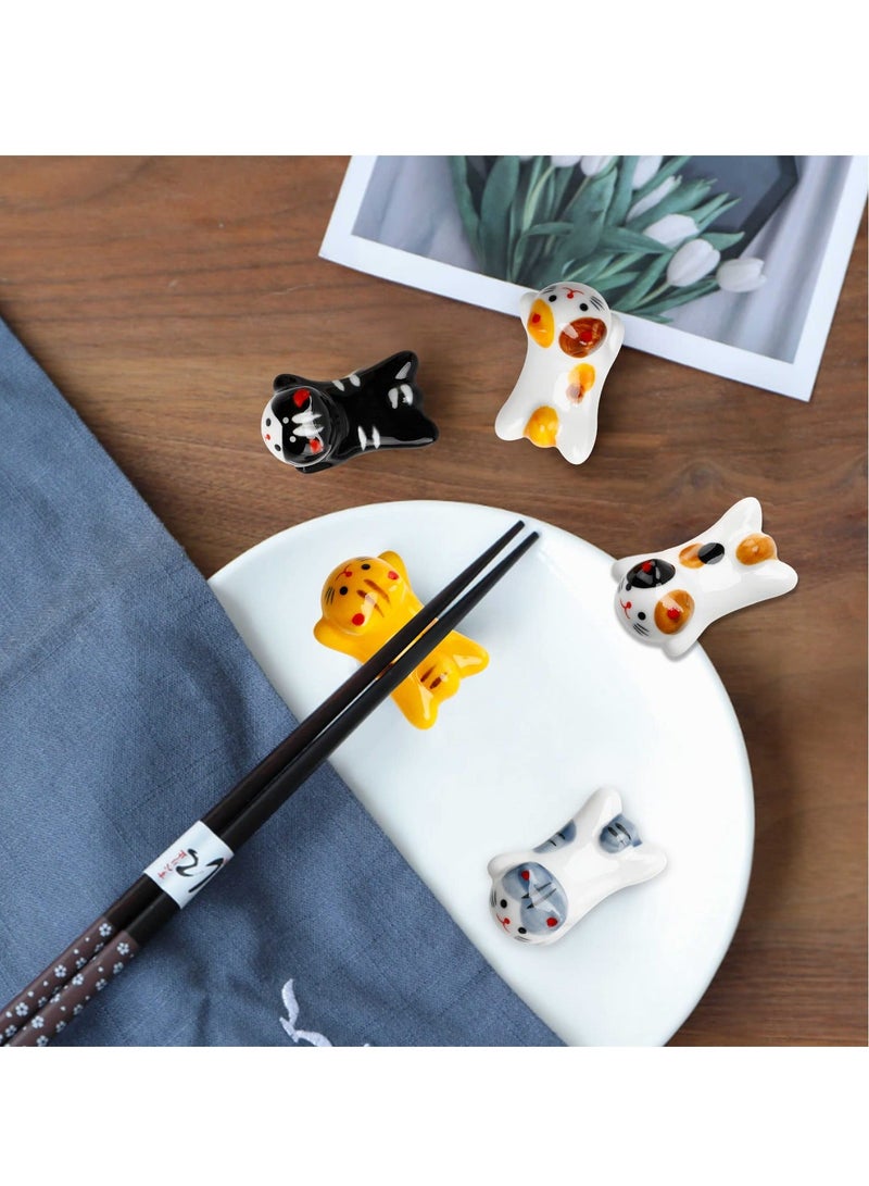 Ceramic Cute Cat Chopsticks Holder Set, 5 Pack Cute Chopsticks Rest Japanese Style Porcelain Lucky Cat Spoon Rest ceramic chopsticks for Dinner Fork Knife Tableware, Decoration Home Kitchen Gift  - Image 3