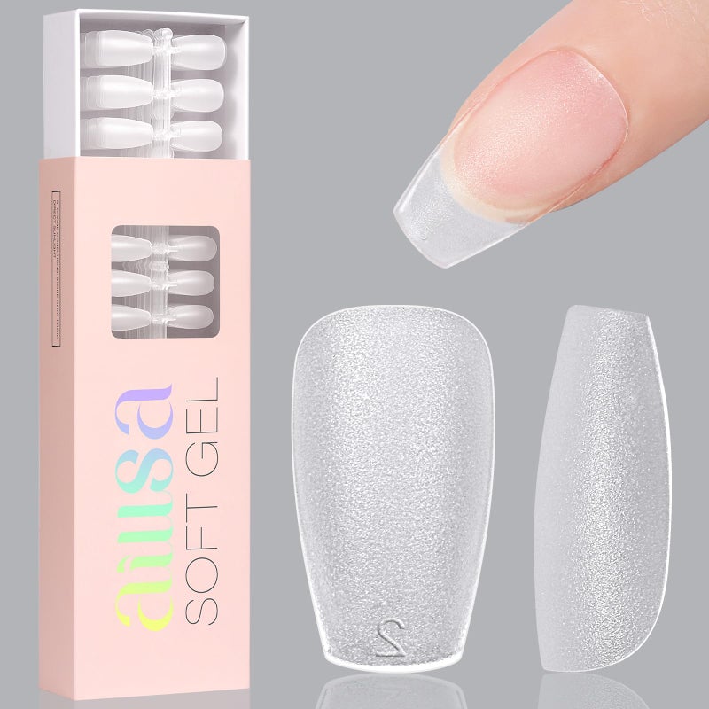 AILLSA Short Coffin Nail Tips 450pcs Soft Full Cover Gel Nail Tip Matte Pre-filed Press On False Nails Tips Fake Extension Gelly Nails Tip for Acrylic Nails Professional With Gift Box ï¼ˆ15 Sizesï¼‰ - Image 1