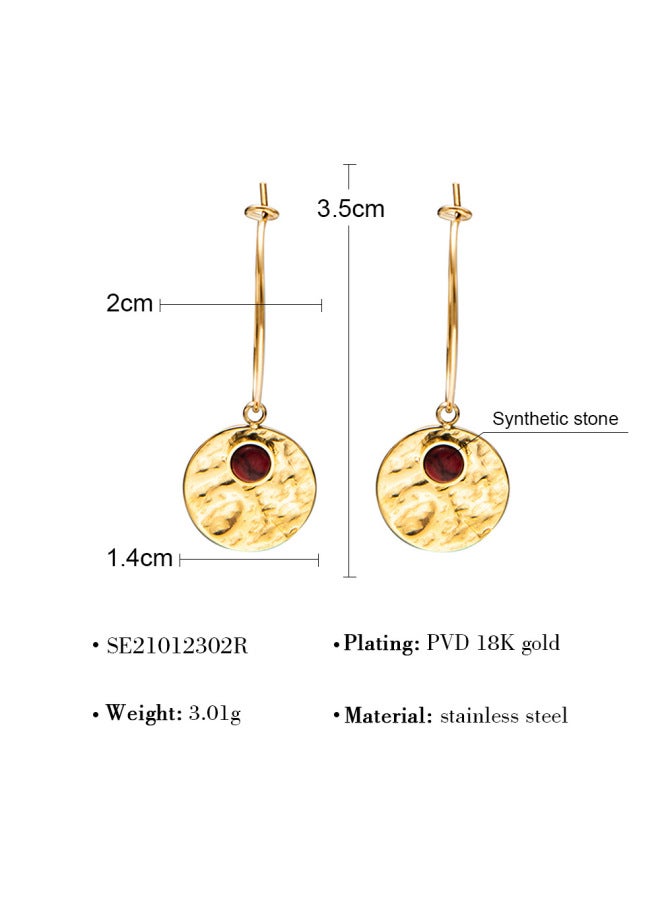 French Retro Spring And Summer Natural Stone Earrings Mans Star Pendant 18k Real Gold Fine Double Ring Titanium Steel Women's Earrings