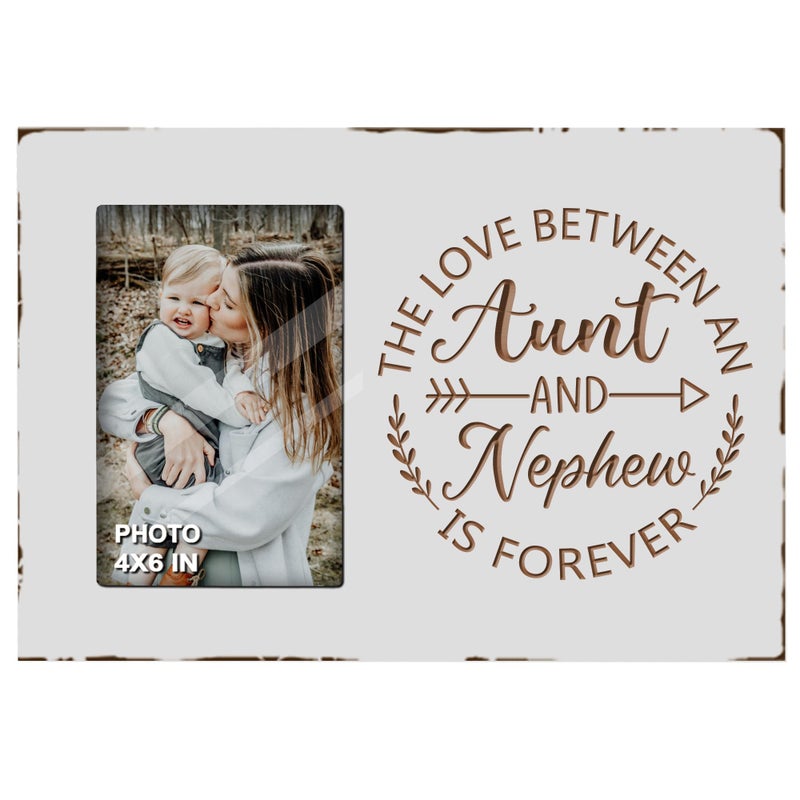 EXQUIDECA Best Auntie Gifts from Nephew - Engraved Carving Aunt Picture Frames 4x6 Inches - the Love Between an Aunt and Nephew is Forever - Image 1