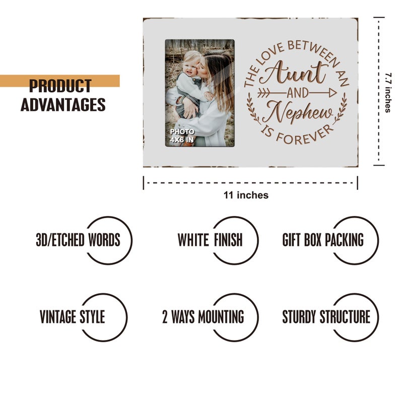 EXQUIDECA Best Auntie Gifts from Nephew - Engraved Carving Aunt Picture Frames 4x6 Inches - the Love Between an Aunt and Nephew is Forever - Image 2