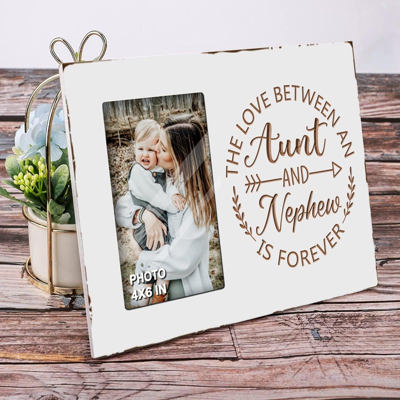 EXQUIDECA Best Auntie Gifts from Nephew - Engraved Carving Aunt Picture Frames 4x6 Inches - the Love Between an Aunt and Nephew is Forever - Image 5