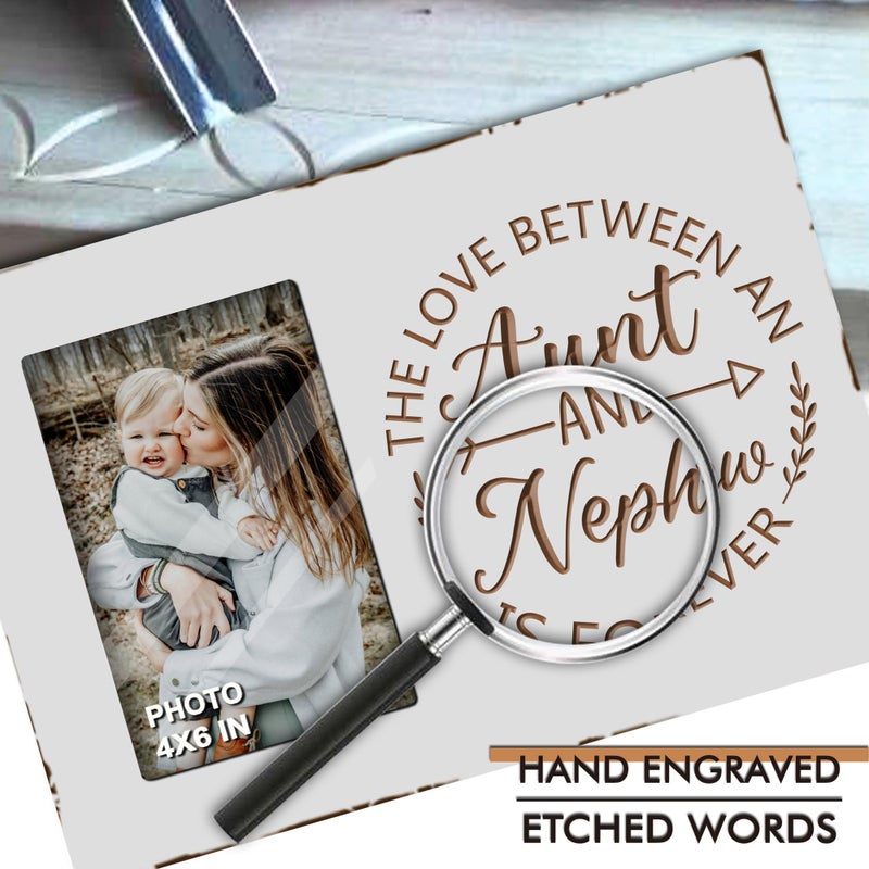 EXQUIDECA Best Auntie Gifts from Nephew - Engraved Carving Aunt Picture Frames 4x6 Inches - the Love Between an Aunt and Nephew is Forever - Image 3