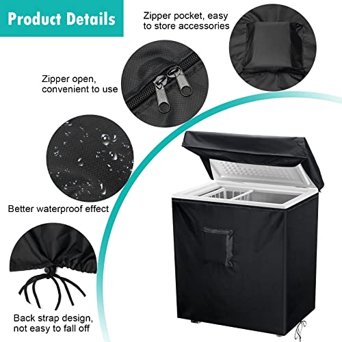 Luxiv Black Chest Freezer Cover, Luxiv Waterproof Freezer Covers Compact for 3.5 Cubic Feet Chest Freezer Cover for Open, Zipper Pocket, Strap - Image 5