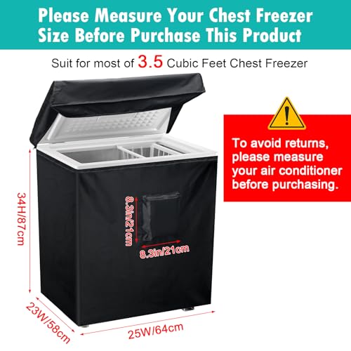 Luxiv Black Chest Freezer Cover, Luxiv Waterproof Freezer Covers Compact for 3.5 Cubic Feet Chest Freezer Cover for Open, Zipper Pocket, Strap - Image 2