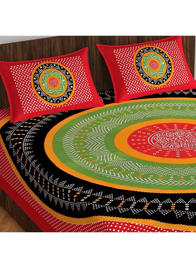 BedZone 100% Cotton Rajasthani Jaipuri Traditional Floral King Size Double Bedsheet with 2 Pillow Covers - Multicolor Bedsheets 45