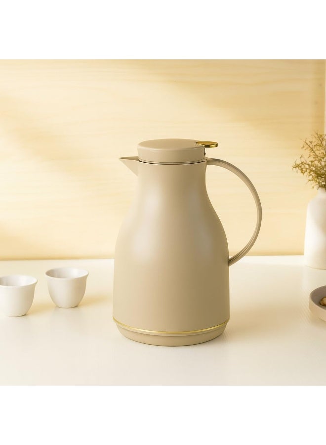 ماستر جولد ترمس شاي وقهوة بسعة لتر واحد بتصميم أنيق | قارورة حرارية للمشروبات الساخنة والباردة | ترمس محكم الإغلاق بحافة ذهبية وزر جانبي | مناسب للمكاتب والفنادق والاستخدام اليومي