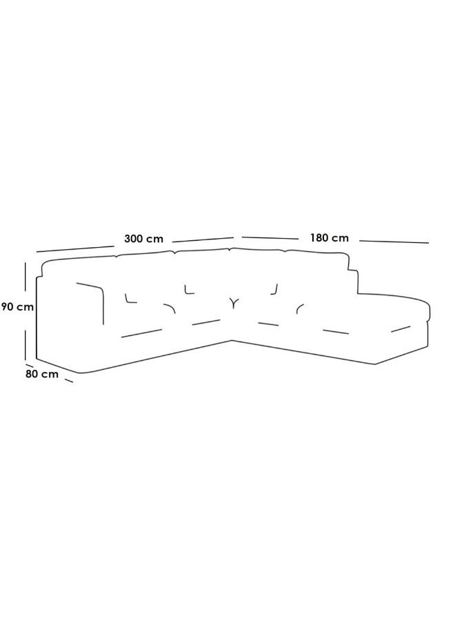الهوم كنبة زاوية 4 مقاعد شكل حرفL   180×300×80×90 سم - رمادي - Image 2