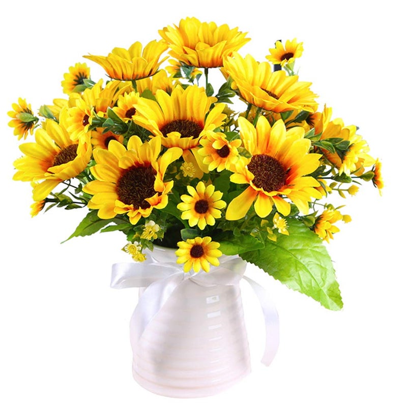 nuoshen 2 Packs Sunflower Artificial FlowersSilk Bouquet Yellow Plastic Flowers Fake Sunflowers for DIY Craft Wedding Home Decoration