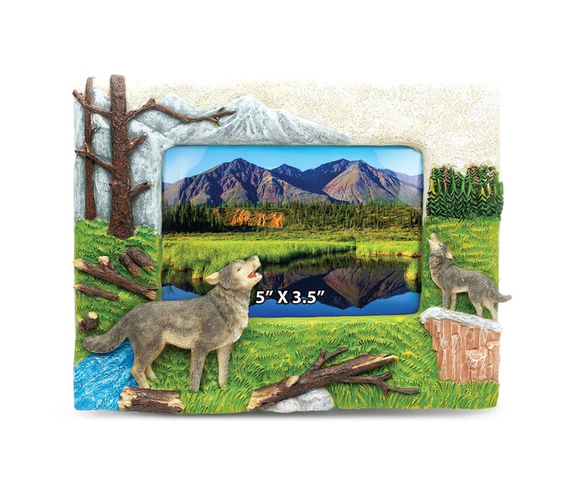 Puzzled CoTa Global Wolf 5 x 35 Photo Frame Handcrafted Resin Picture Holder wEasel Back Bright Unique Polyresin Wall Desk Wild Life Decorative Frame