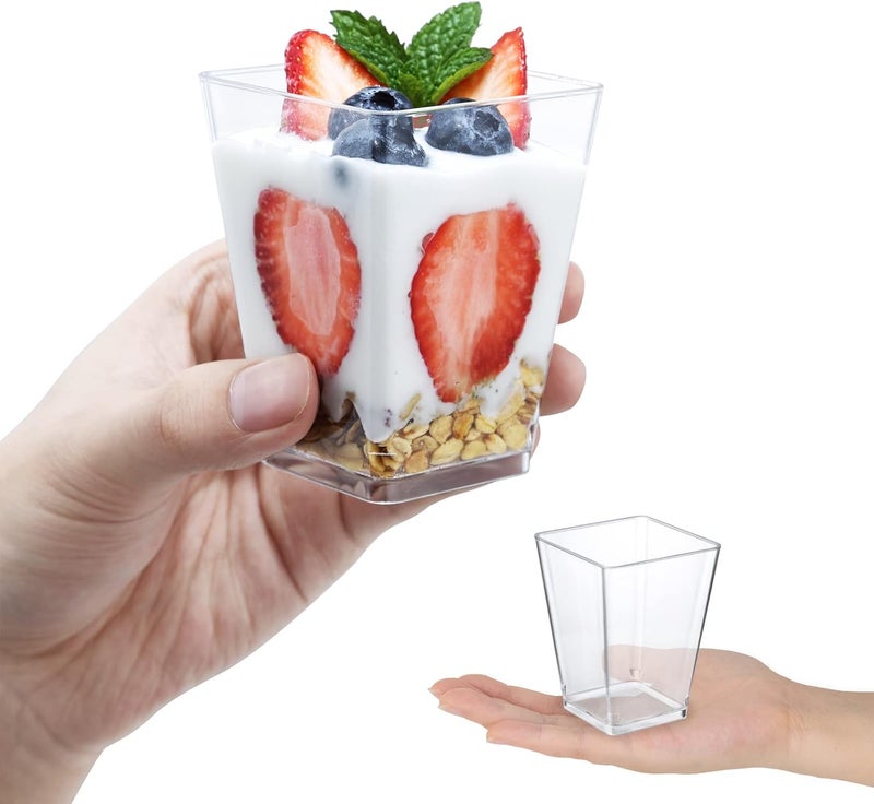 SHOPDAY 5 OzPlasticDessertCups 150 Pack SquareClearCupswithSpoons ParfaitCups AppetizerCups SmallPlasticCups Mini ShooterCups for Party Yogurt Mousse - Image 3
