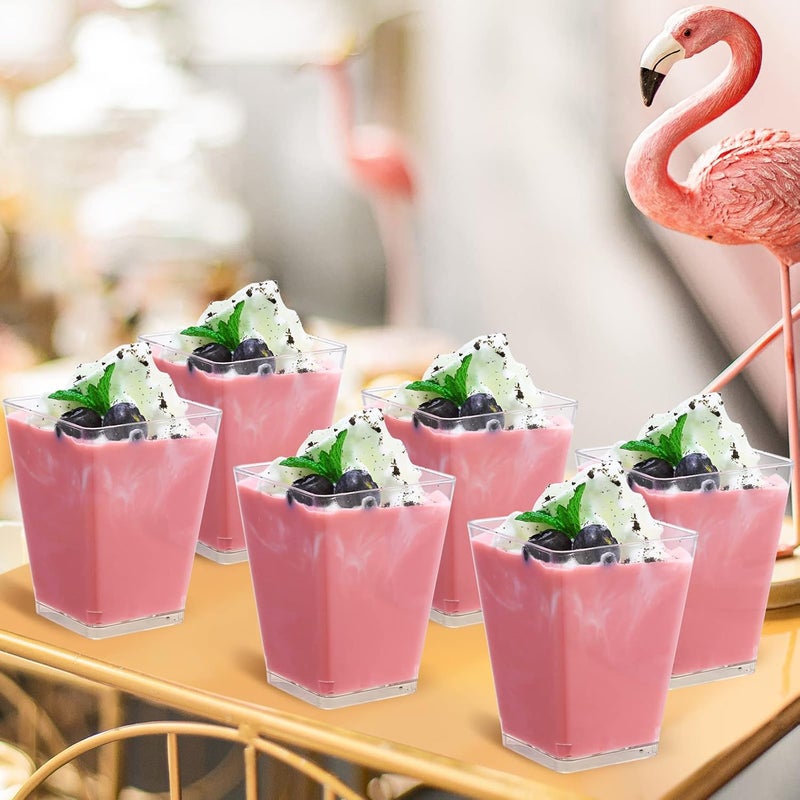 SHOPDAY 5 OzPlasticDessertCups 150 Pack SquareClearCupswithSpoons ParfaitCups AppetizerCups SmallPlasticCups Mini ShooterCups for Party Yogurt Mousse - Image 4
