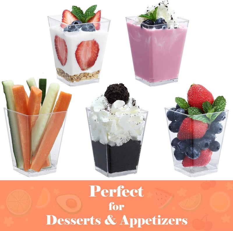 SHOPDAY 5 OzPlasticDessertCups 150 Pack SquareClearCupswithSpoons ParfaitCups AppetizerCups SmallPlasticCups Mini ShooterCups for Party Yogurt Mousse - Image 5