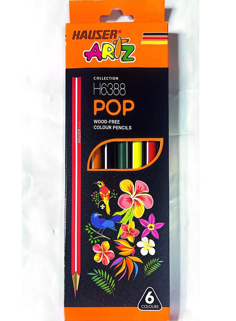 HAUSER 6-Pieces Artz Pop Wood Free Colour Pencils