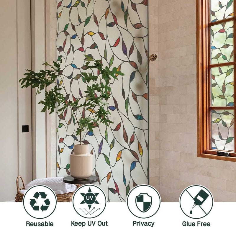BEAUS TILE UNI Window Film Static Clings Non Adhesive 3D Stained Glass Window Decals UV Protection (Leaf, 37.4 x 24.4 Inch) - Image 5