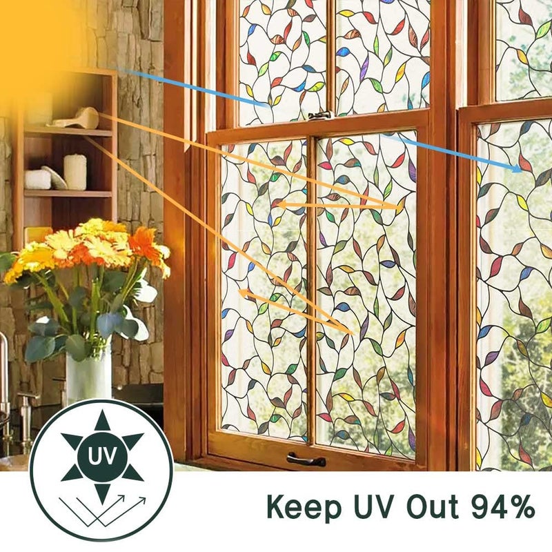 BEAUS TILE UNI Window Film Static Clings Non Adhesive 3D Stained Glass Window Decals UV Protection (Leaf, 37.4 x 24.4 Inch) - Image 2
