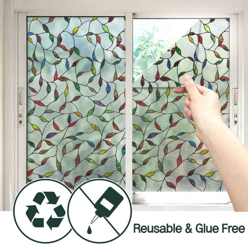BEAUS TILE UNI Window Film Static Clings Non Adhesive 3D Stained Glass Window Decals UV Protection (Leaf, 37.4 x 24.4 Inch) - Image 4