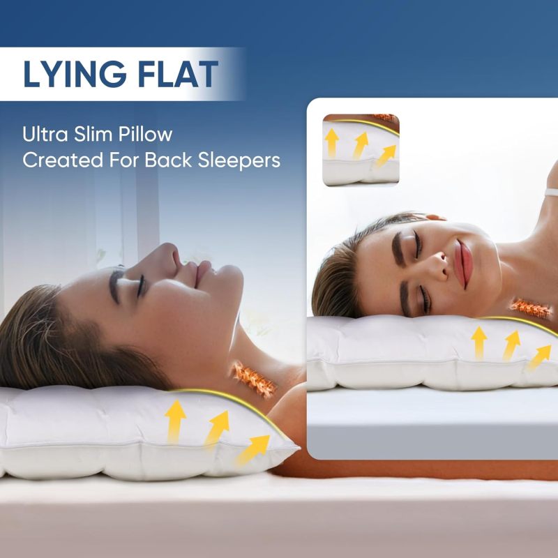 Ultra Flat Pillows for Sleeping Thin, 7D High Support 2.5 inch Height Ultra Thin Pillows,Slim Bed Pillows for Stomach Sleeper,Standard Size -18x26 in - Image 3