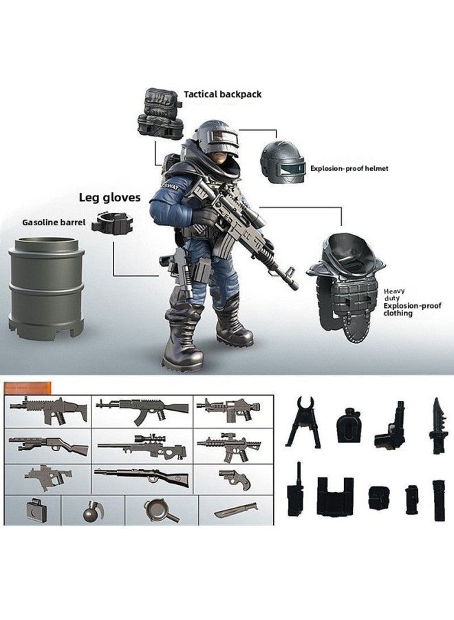 Swat Special Forces Minifigure Weapon Boy Assembly Model Multi-Jointed Tank Military Sand Table Building Block Model Toy-Color:Random 4 Multi-jointed Swat Minifigures + Accessories  - Image 4