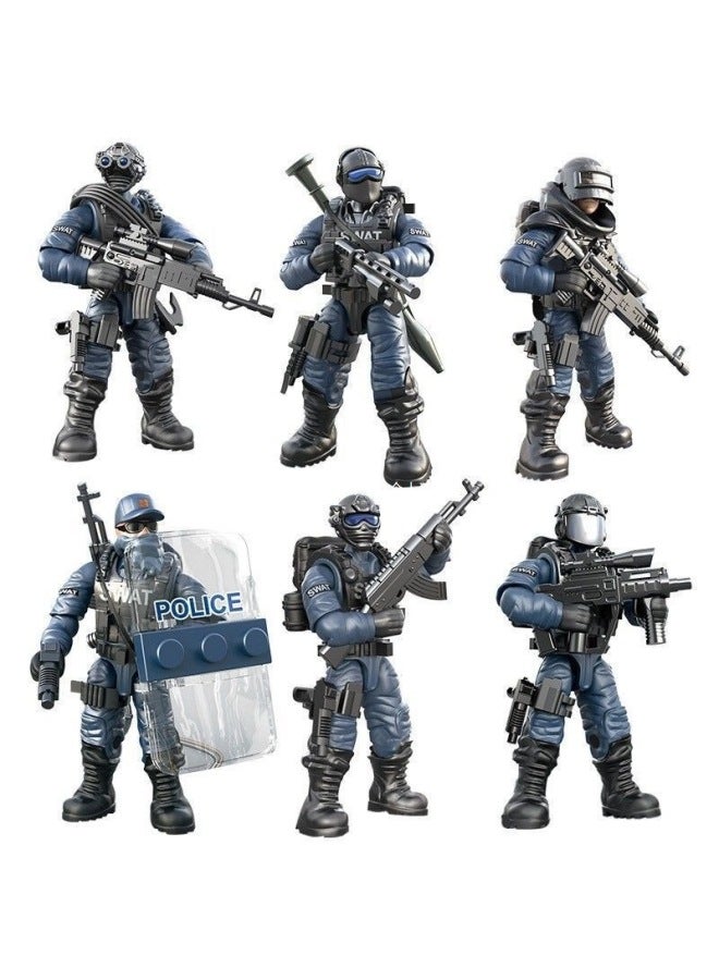 Swat Special Forces Minifigure Weapon Boy Assembly Model Multi-Jointed Tank Military Sand Table Building Block Model Toy-Color:Random 4 Multi-jointed Swat Minifigures + Accessories  - Image 2
