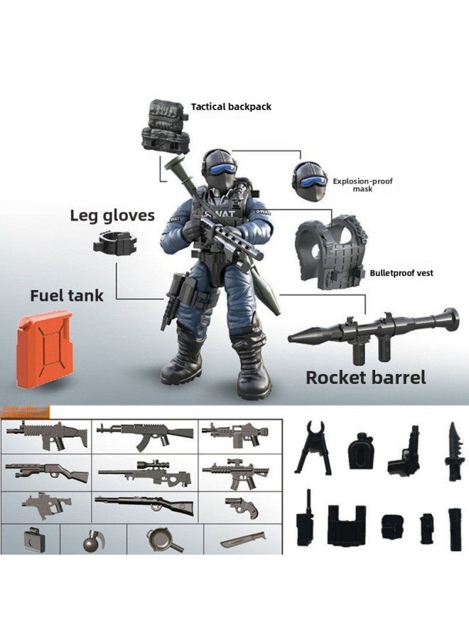 Swat Special Forces Minifigure Weapon Boy Assembly Model Multi-Jointed Tank Military Sand Table Building Block Model Toy-Color:Random 4 Multi-jointed Swat Minifigures + Accessories  - Image 5