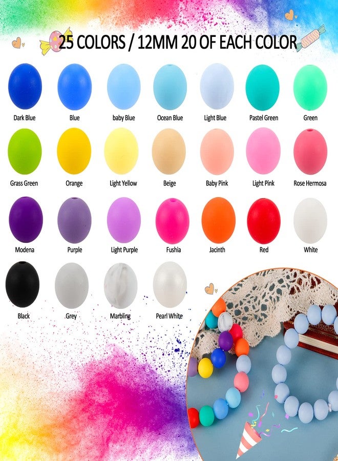 Keyzone 500Pcs Silicone Beads 12mm DIY Kit - Round, Multicolor Beads for Keychain, Necklace & Bracelet Making - Image 2