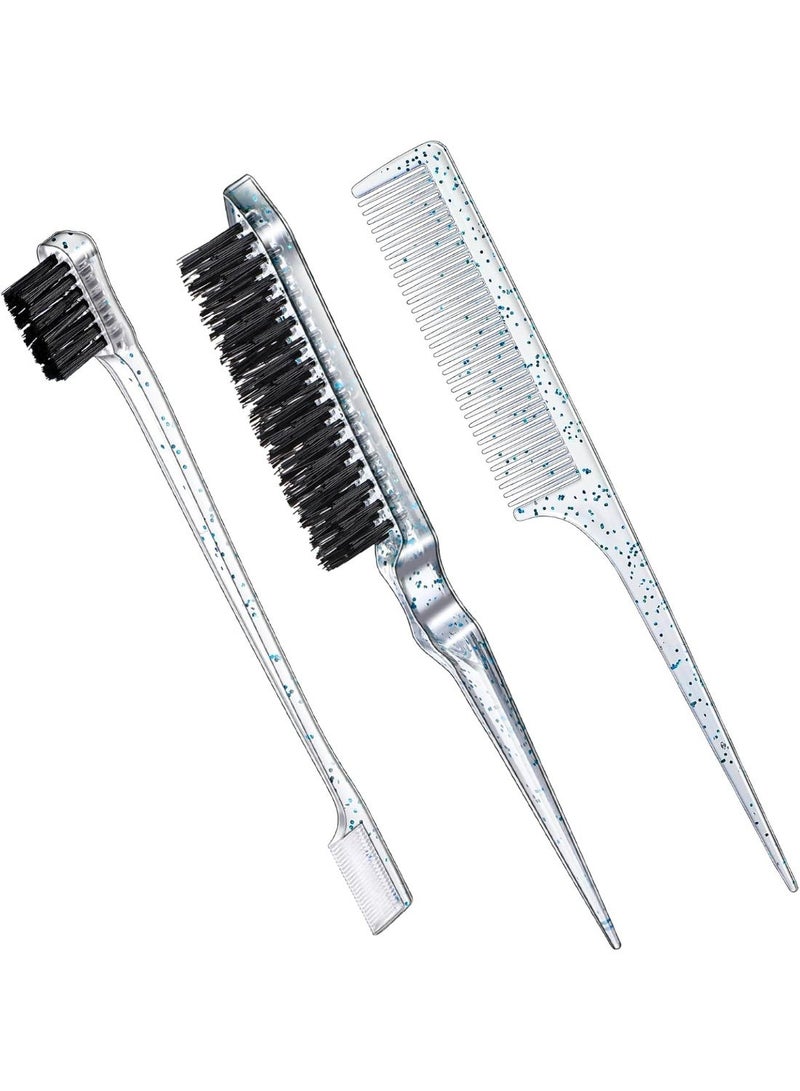 3 Pcs Slick Back Hair Brush Set Bristle Brush Edge Control Teasing Comb for Women Black Hair(Clear Blue) - Image 1