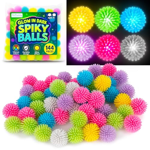 ArtCreativity 144 Pcs of Spiky Balls for Kids Glow in The Dark Spiky Hedge Balls Spike Ball Soft Sensory Balls in Various Vibrant Colors Sensory Fidget Toys Fun Birthday Party Favors - Image 1